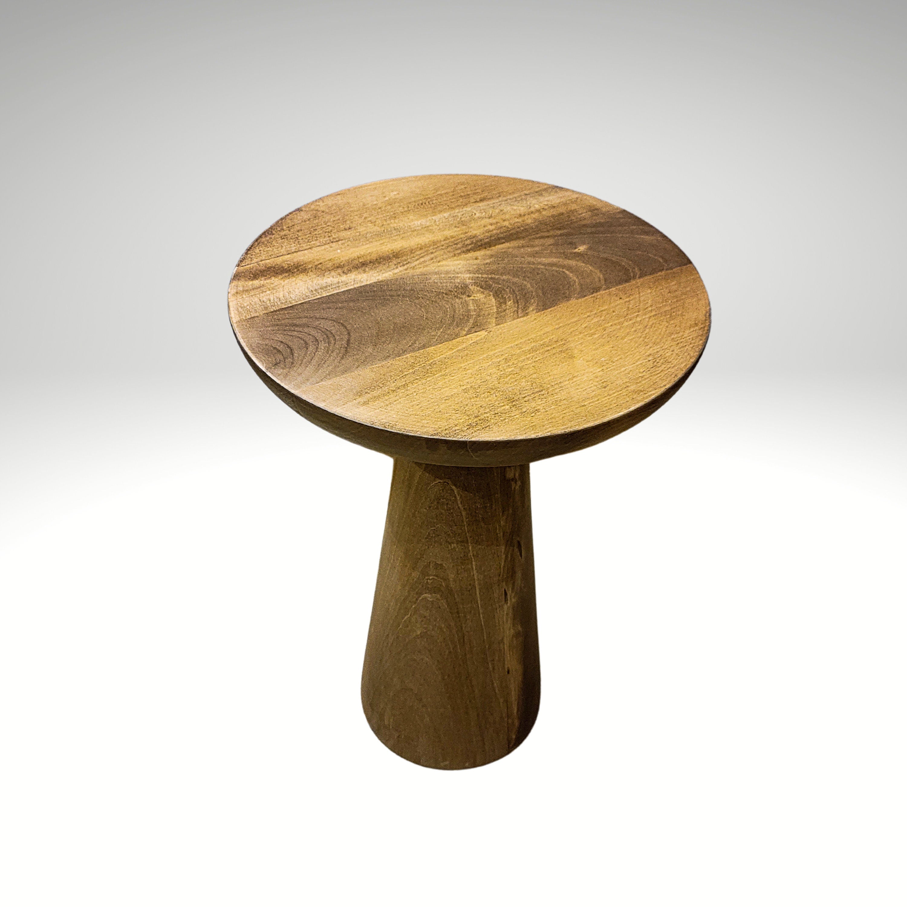 Mushroom Solid Wood Round Coffee Table | Walnut Wood Colour End Table | Side Table