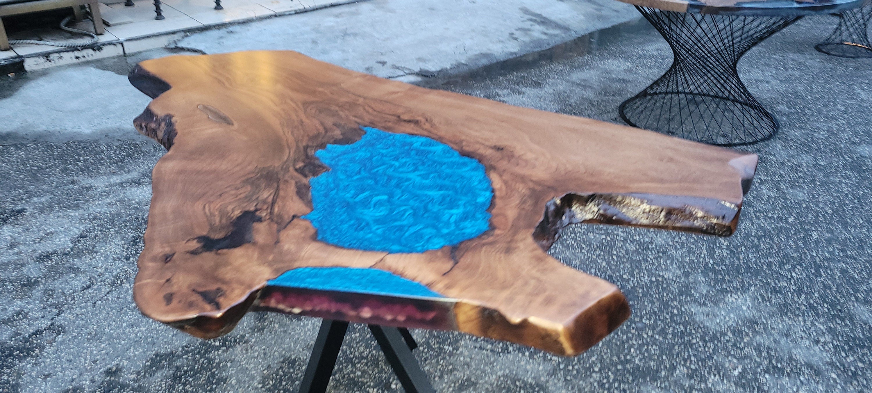 Blue Live Edge Walnut Table