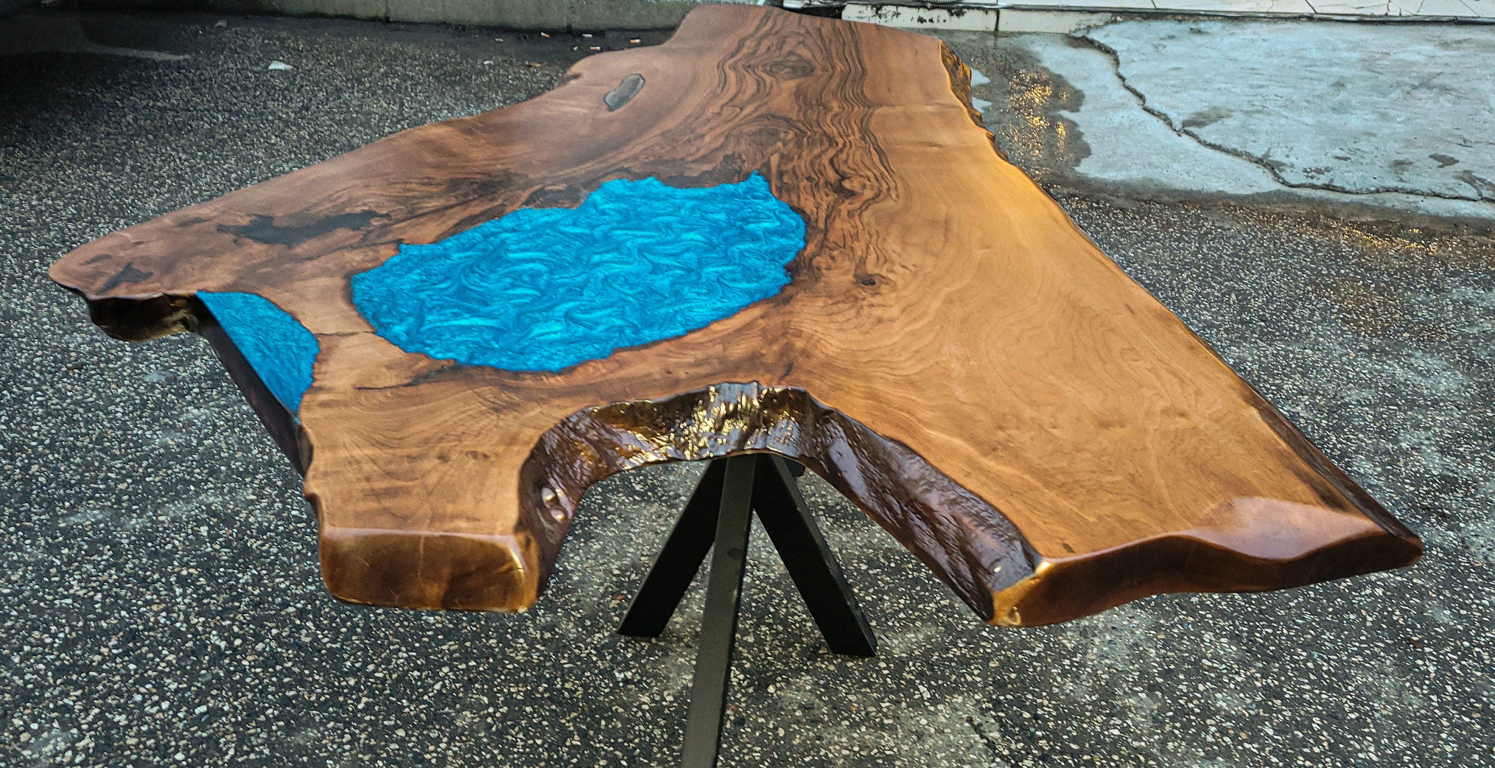Blue Live Edge Walnut Table