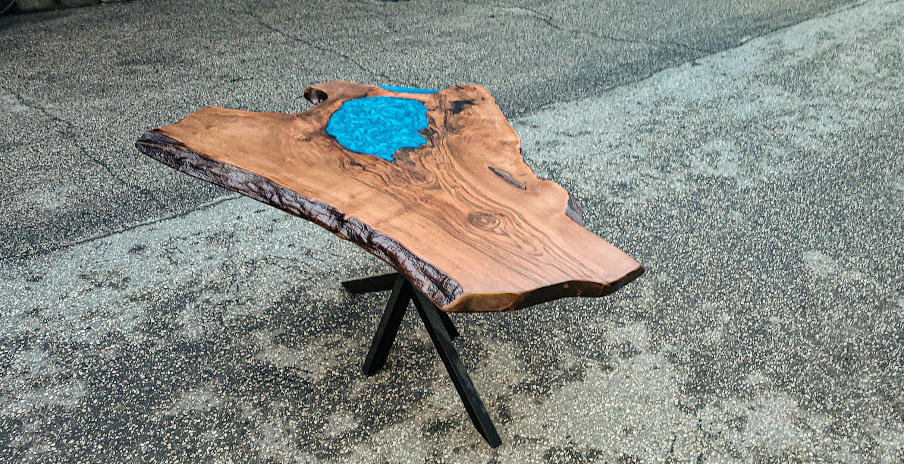 Blue Live Edge Walnut Table