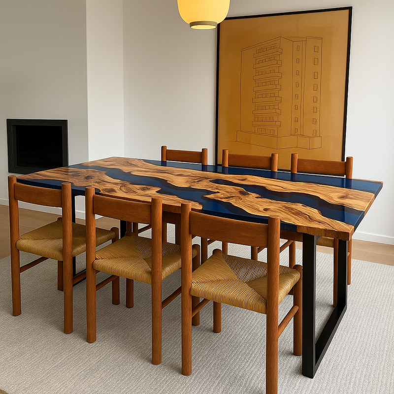 Transparent Blue Epoxy Table