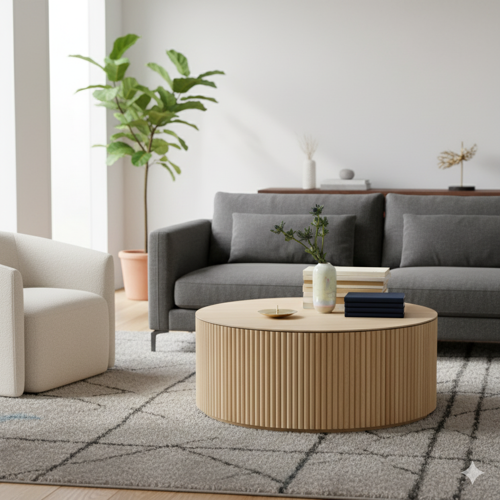 Japandi Style Round Wood Coffee Table
