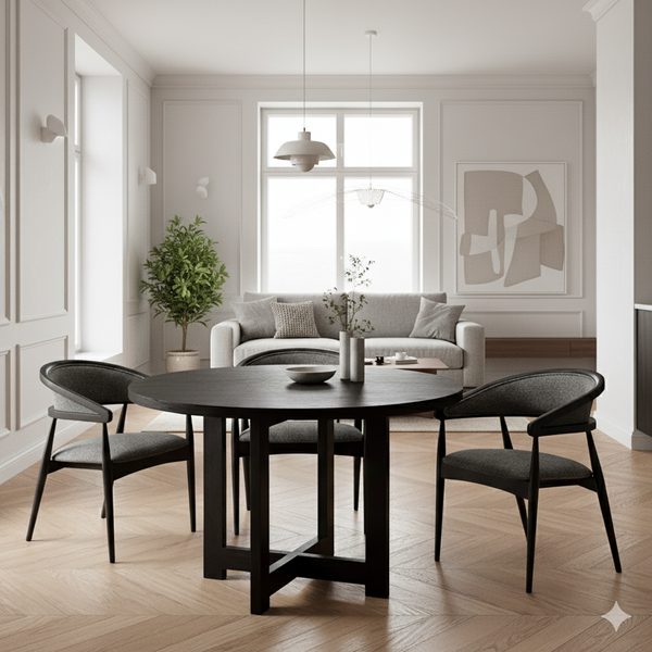 Set of 4 Black Wood Chair with Armrest