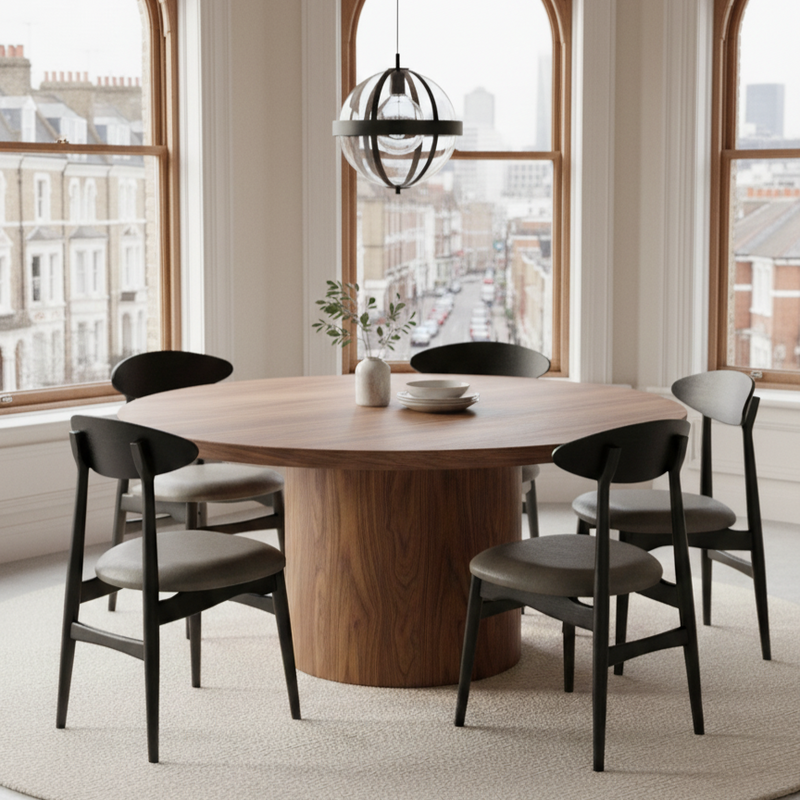 Oslo Scandinavian Dining Chair – Black Wood & Leather Upholstered Seat