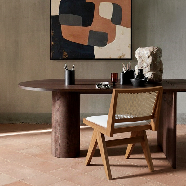 Set of 2 Pierre Wooden Rattan Dark Oak Dining Chair with Upholstered Seat without Armrest