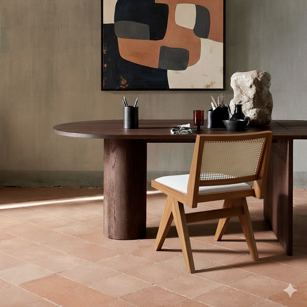 Pierre Wooden Rattan Dark Oak Dining Chair with Upholstered Seat without Armrest