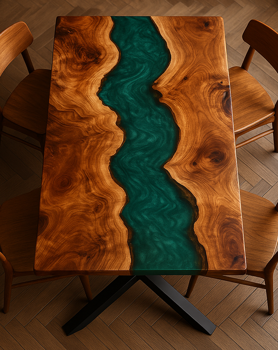 Green Resin River Walnut Epoxy Table
