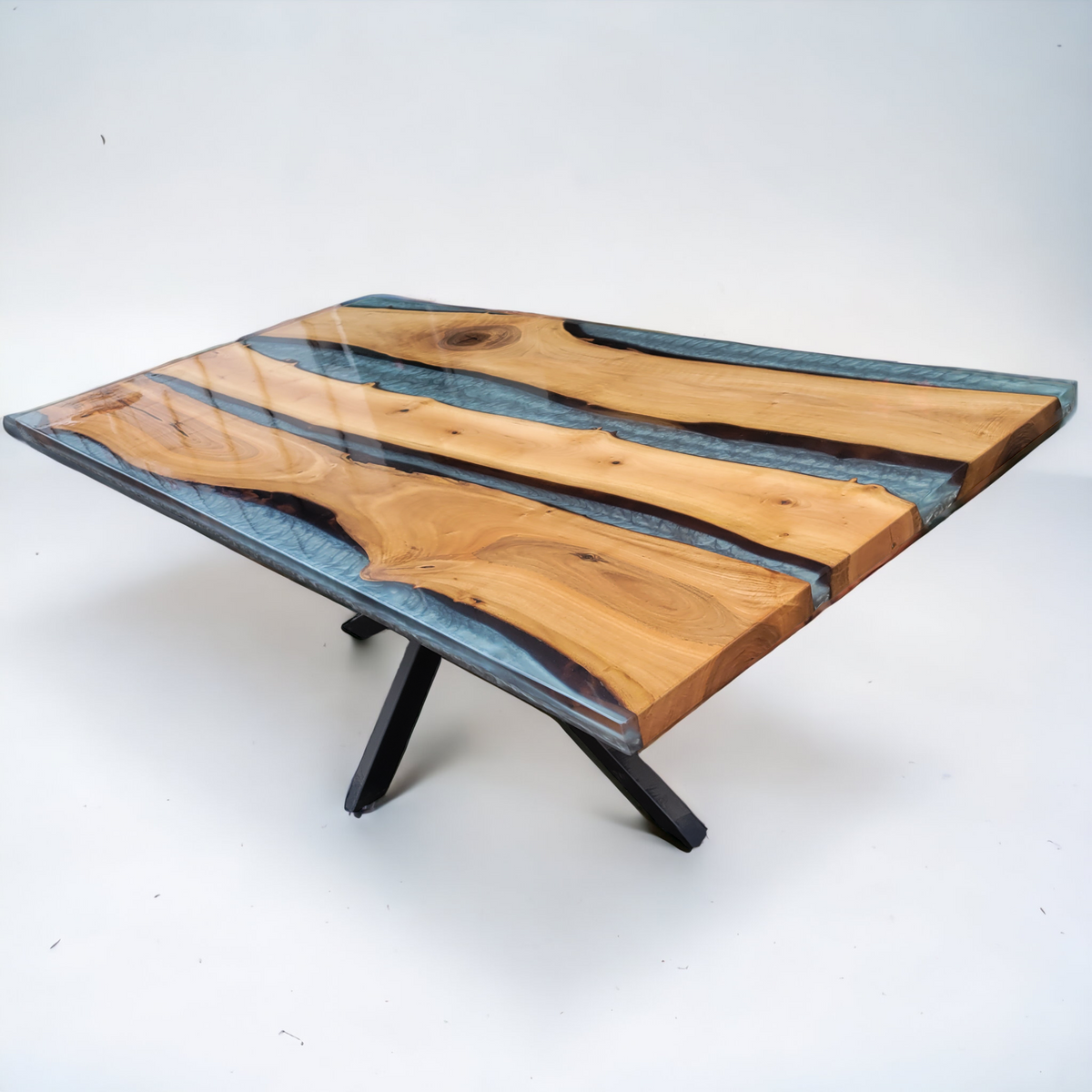 Resin River Grey Walnut Live Edge Table - The Industrial Furniture