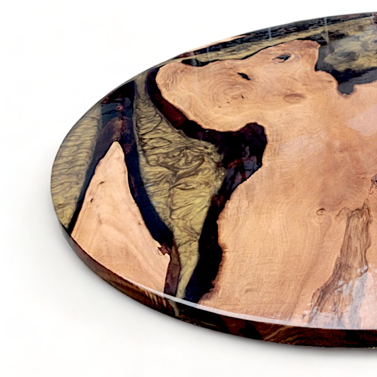 Round Gold Epoxy Resin River Table with Metal Leg
