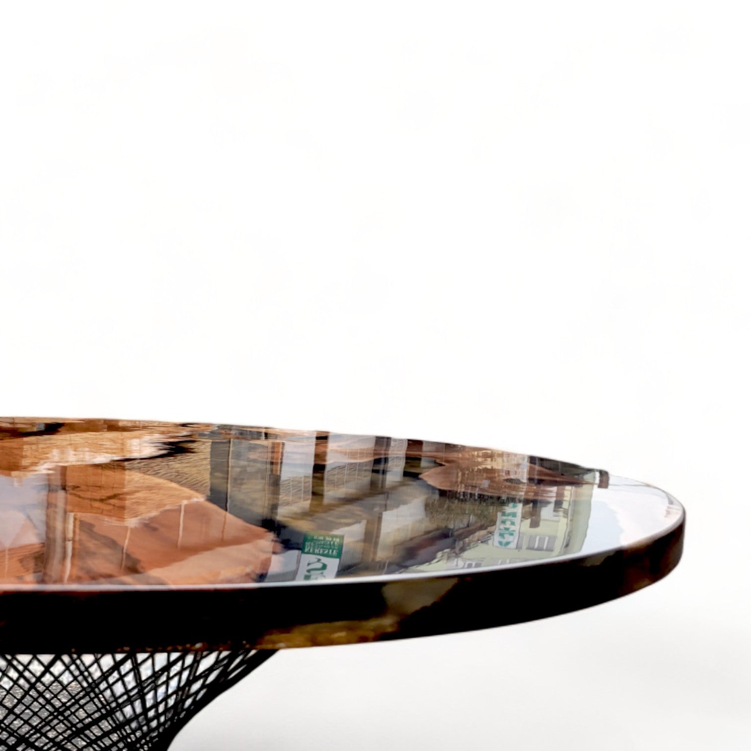 Round Gold Epoxy Resin River Table with Metal Leg