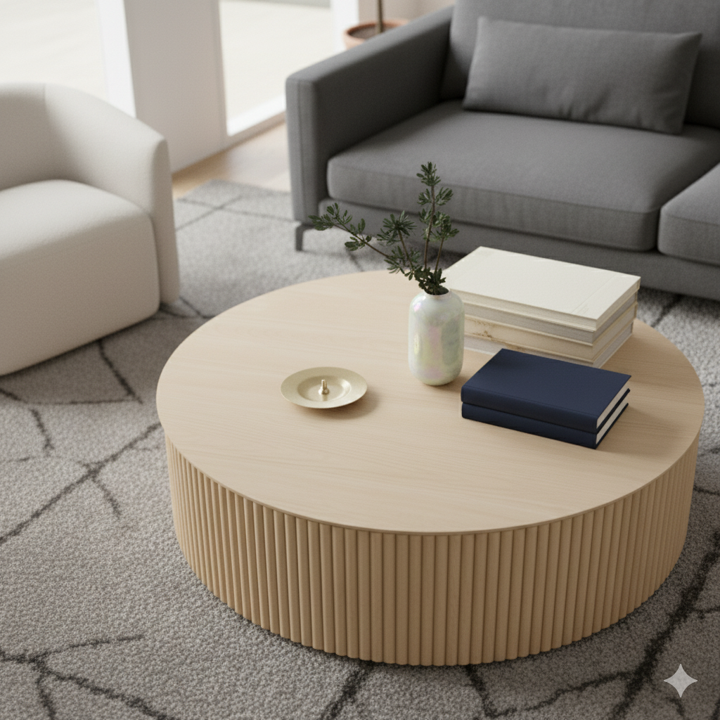 Japandi Style Round Wood Coffee Table