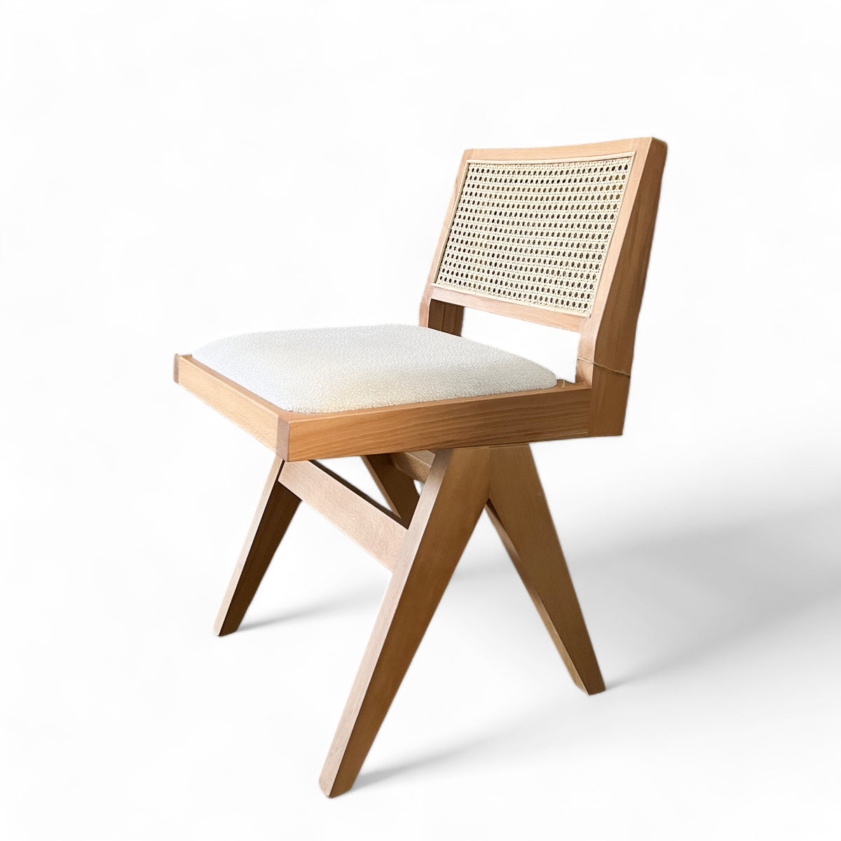 Pierre Wooden Rattan Dining Chair with Upholstered Seat without Armrest