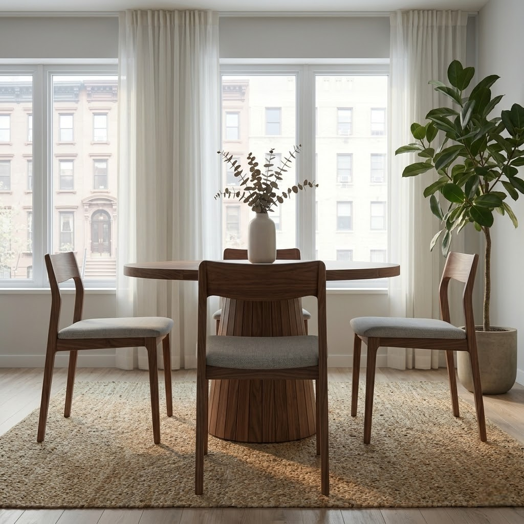 Japandi Round Walnut Table