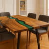 Clear Green Resin Epoxy Solid Walnut Dining Table
