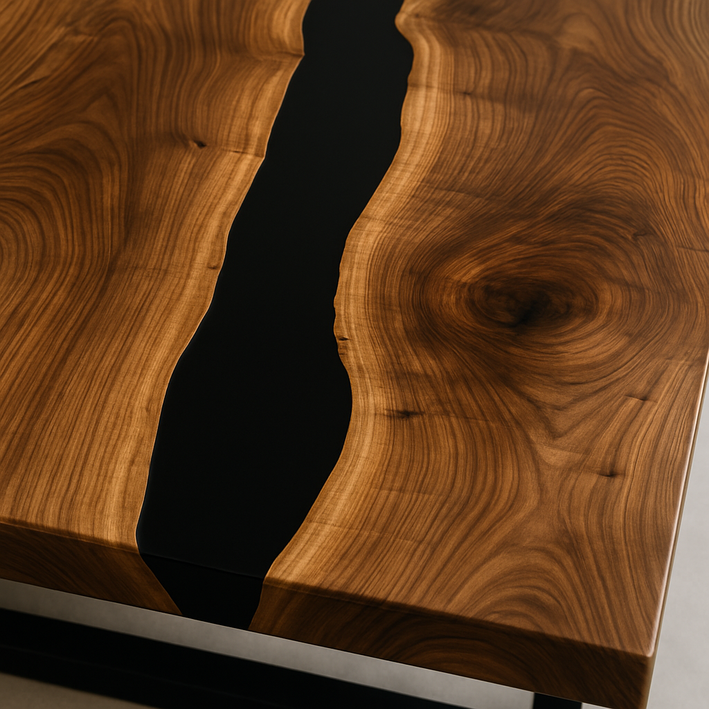 Black Resin River Epoxy Table -  Black Walnut Epoxy Dining Table