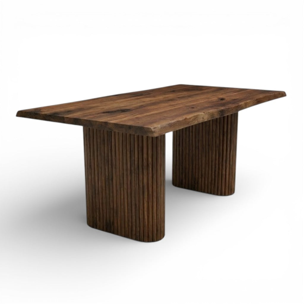 Half Fluted Column Solid Walnut Dining Table – 8–10 Seater