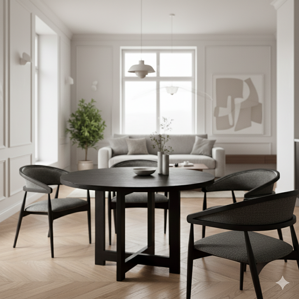 Set of 4 Black Wood Chair with Armrest