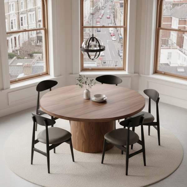 Oslo Scandinavian Dining Chair – Black Wood & Leather Upholstered Seat