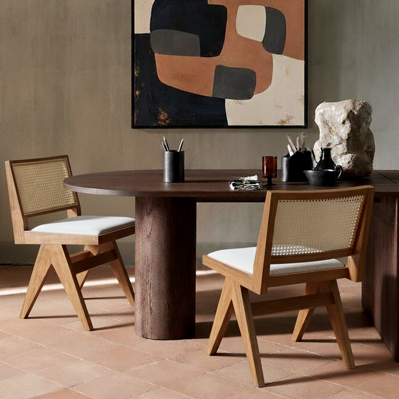 Pierre Wooden Rattan Dark Oak Dining Chair with Customised Upholstered Seat
