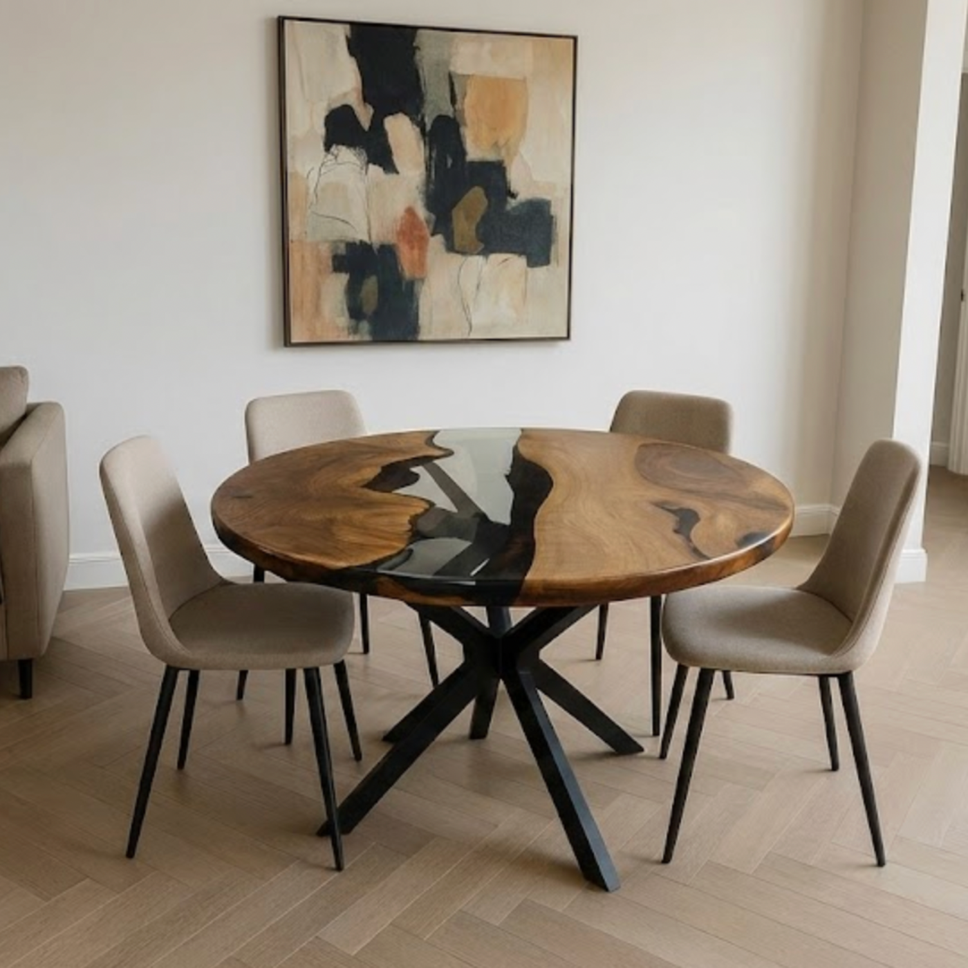 Transparent Epoxy Round Walnut Table