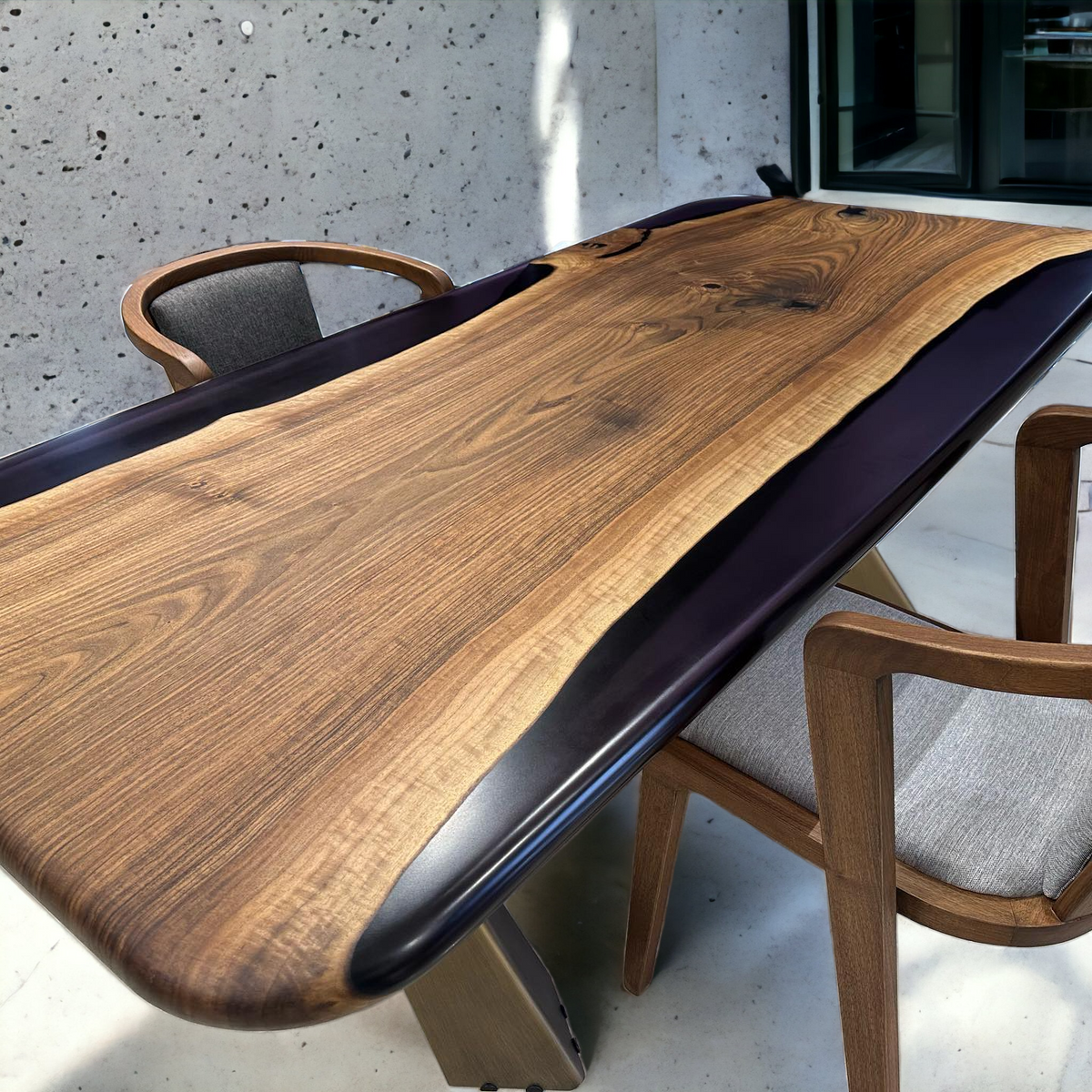 Dark Wood Epoxy Dining Table | Live Edge Walnut Resin River Table