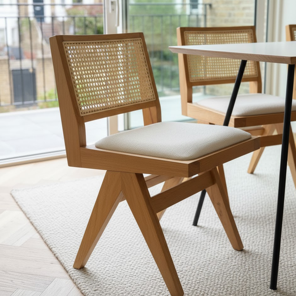 Set of 4  Pierre Wooden Rattan Dining Chair