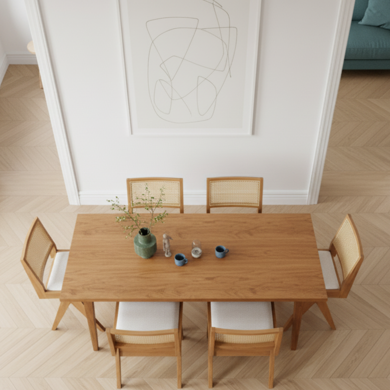 Set of 8 Pierre Wooden Rattan Dining Chair