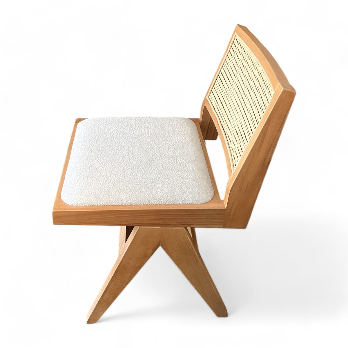 Pierre Wooden Rattan Dining Chair with Upholstered Seat without Armrest