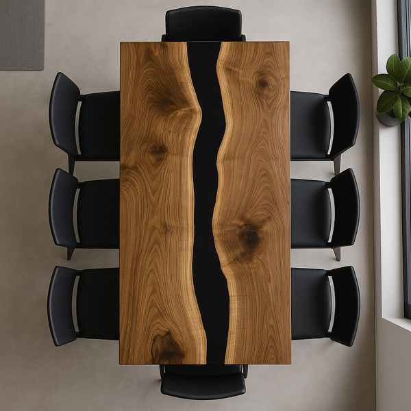 Black Resin River Epoxy Table -  Black Walnut Epoxy Dining Table