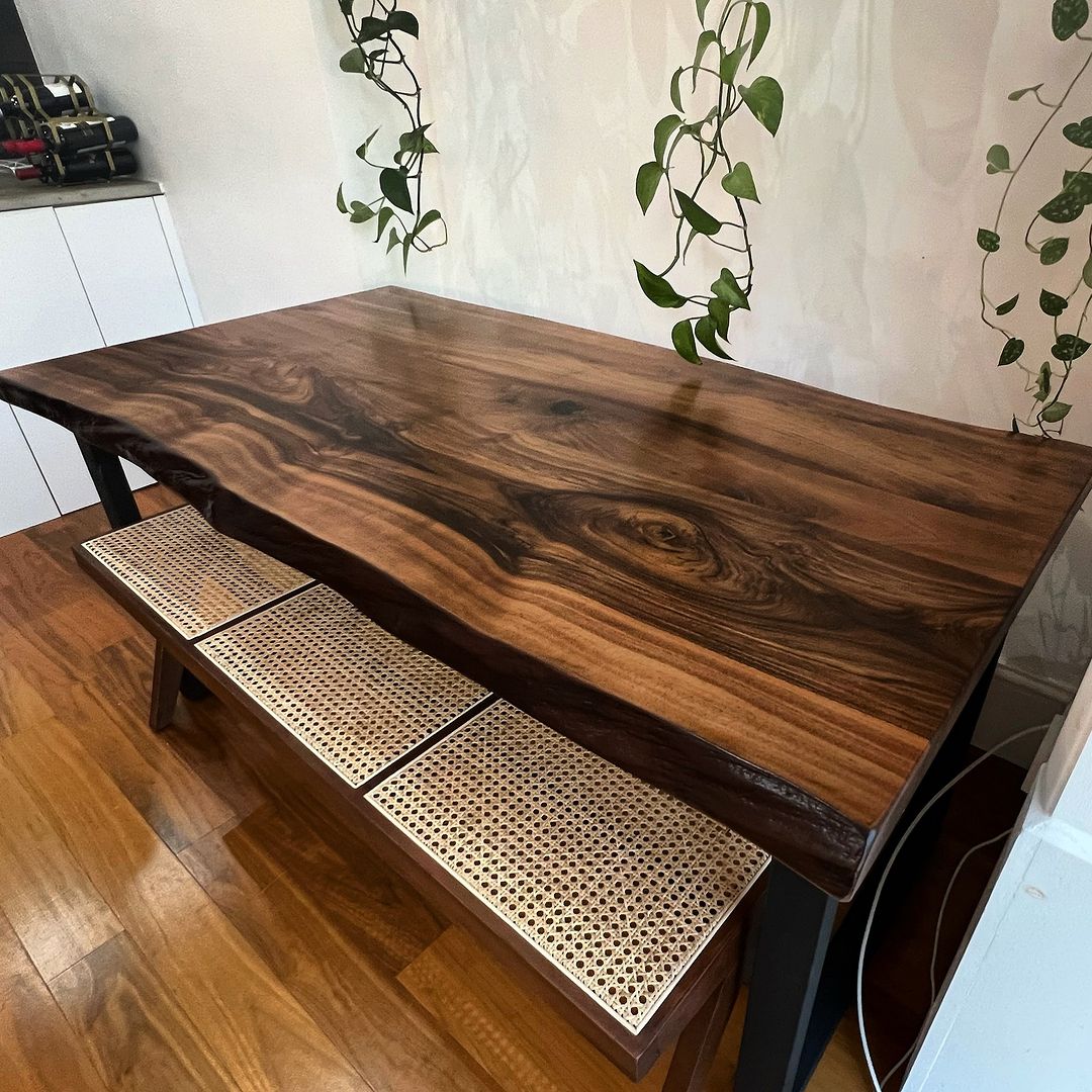 Live Edge Walnut Dining Table with Metal Legs | 6 or 8 or 10 Seater Industrial Design Walnut Table