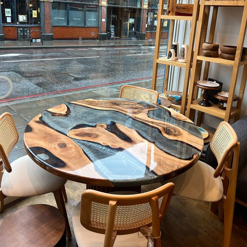 Round Grey Epoxy Resin River Table