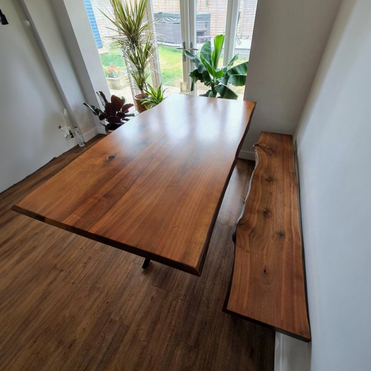 Live Edge Walnut Dining Table and Bench Set - The Industrial Furniture