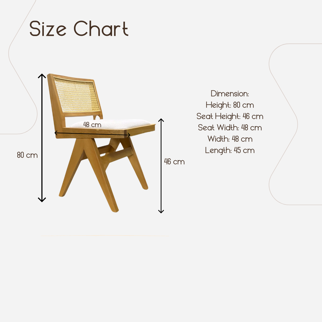 Pierre Wooden Rattan Dining Chair with Upholstered Seat without Armrest