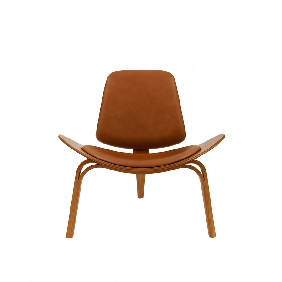 Shell Chair with Brown Leather Fabric