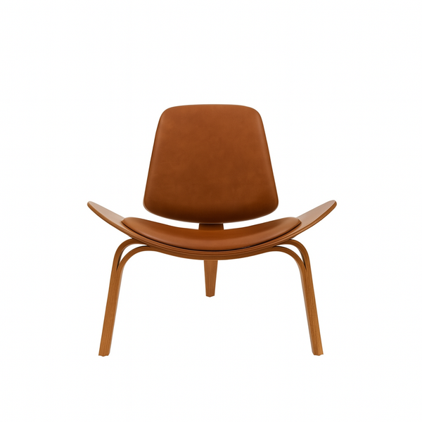 Shell Chair with Brown Leather Fabric