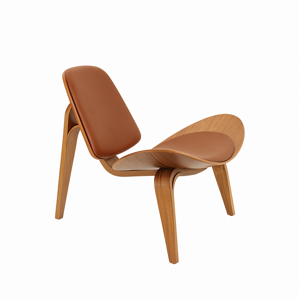 Shell Chair with Brown Leather Fabric