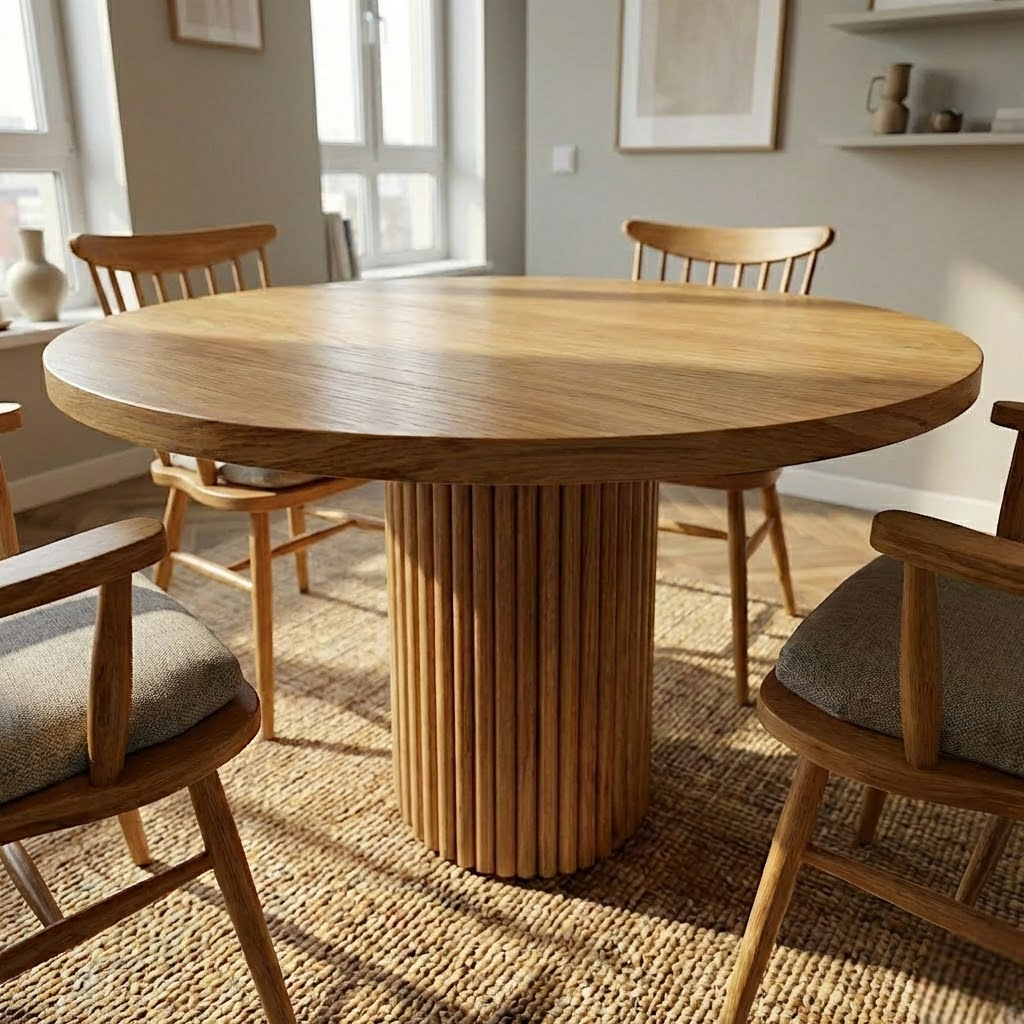 Round Solid Chestnut Dining Table