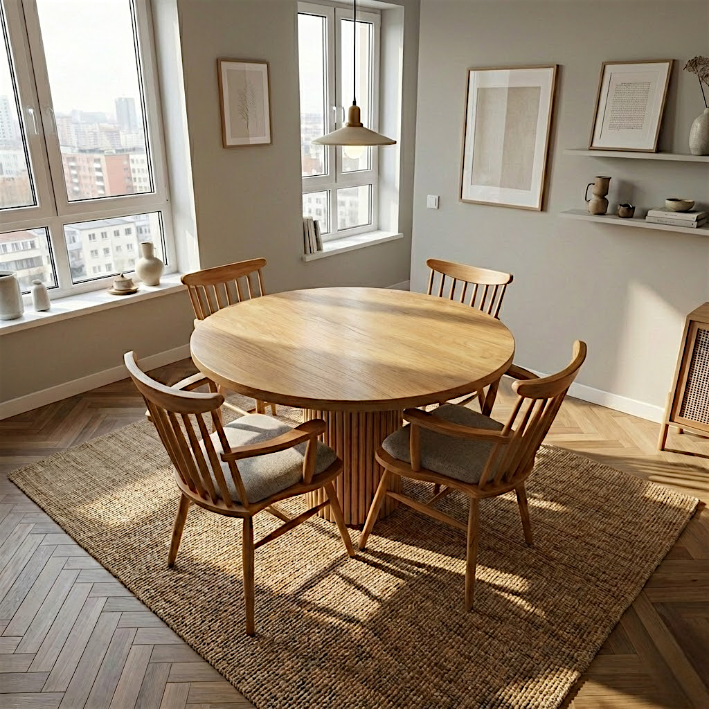 Round Solid Chestnut Dining Table