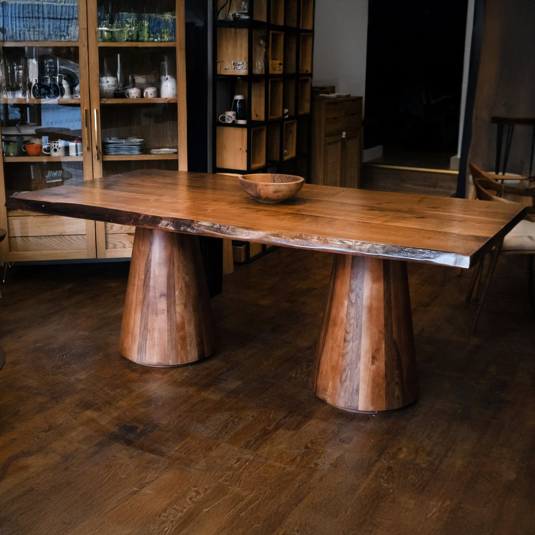 Live Edge Walnut Dining Table with Metal Legs | 6 or 8 or 10 Seater Industrial Design Walnut Table