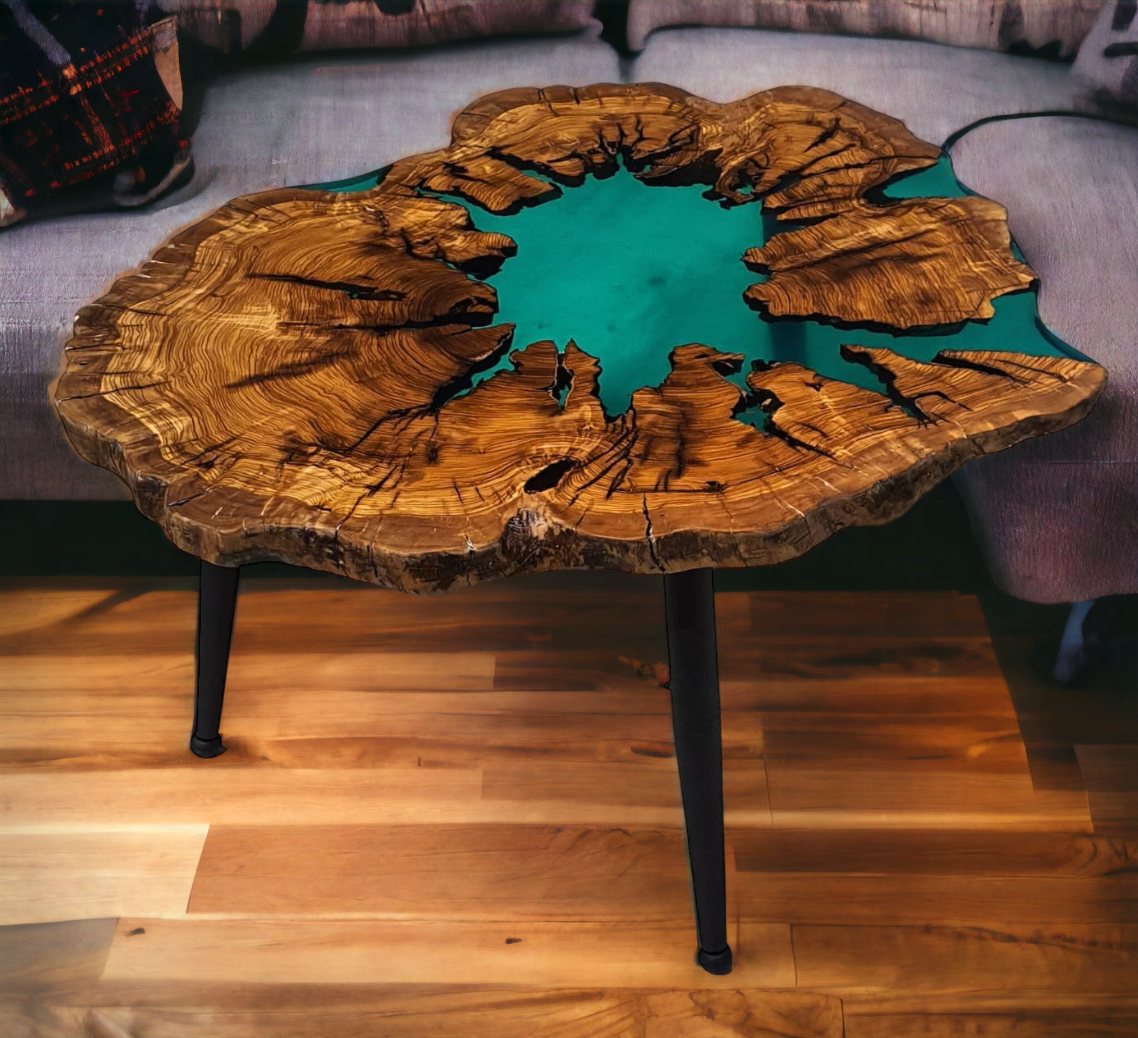 Live wood deals table with epoxy