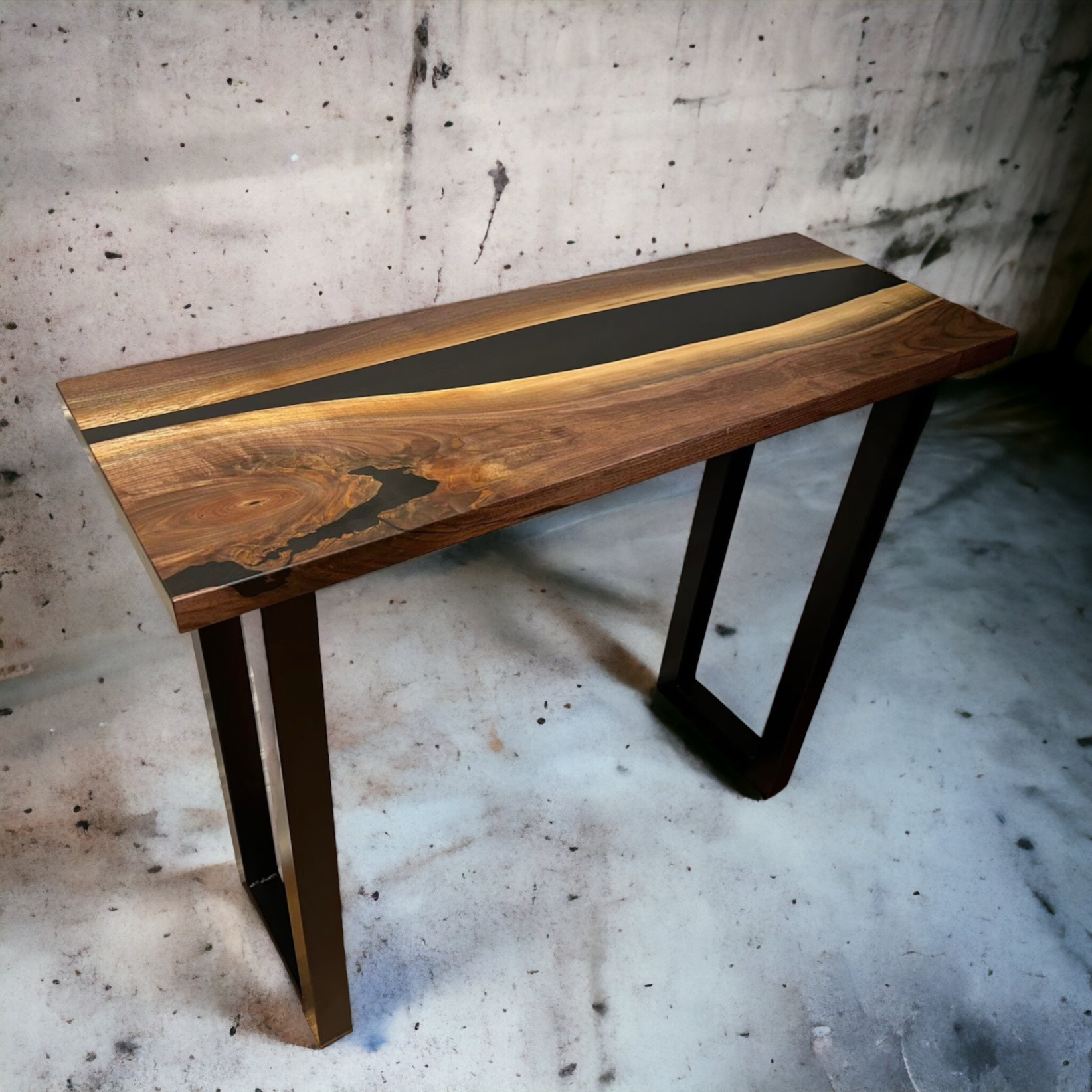 Live Edge Walnut Console with Black Epoxy Resin The Industrial