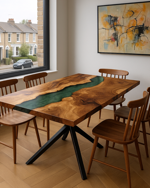 Green Resin River Walnut Epoxy Table