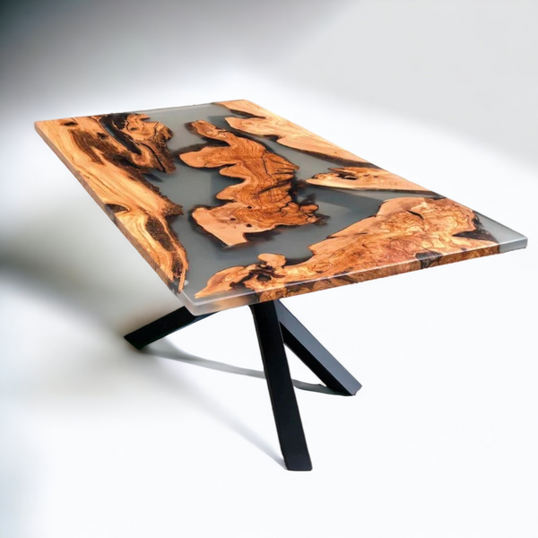 Black Walnut Transparent Smoke Epoxy Table - Long Dining Resin Table