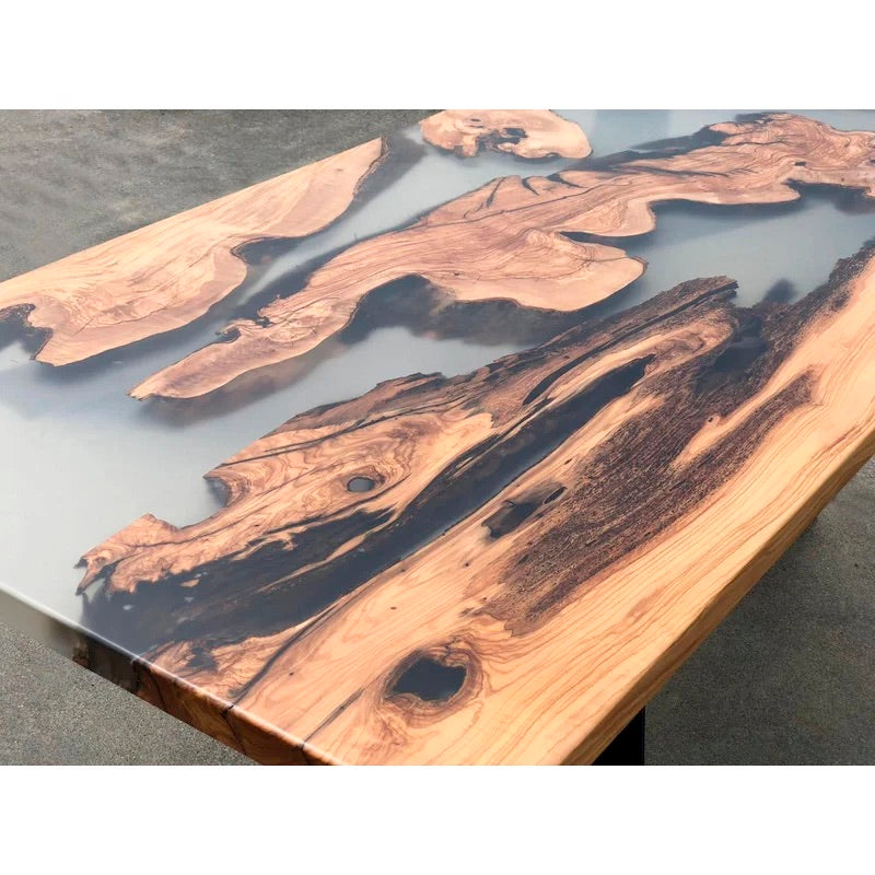 Black Walnut Transparent Smoke Epoxy Table - Long Dining Resin Table