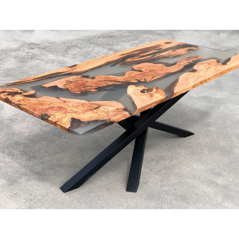 Black Walnut Transparent Smoke Epoxy Table - Long Dining Resin Table