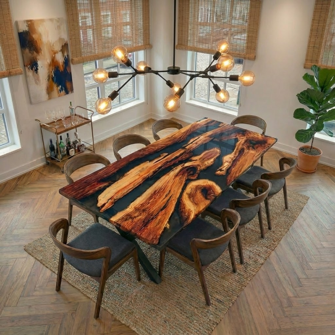 Semi Transparent Black Epoxy Table - Chestnut Wood and Resin