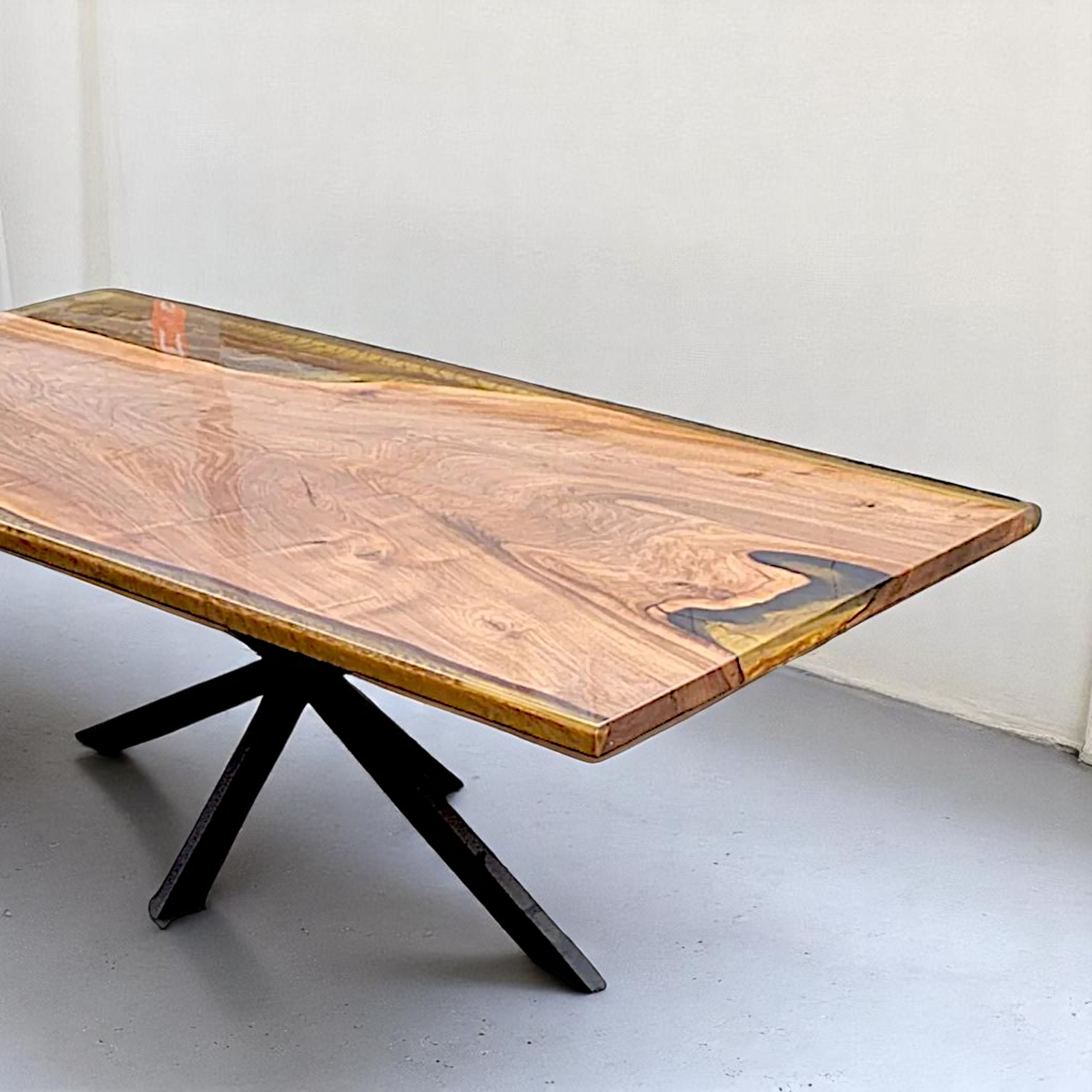 One Piece Walnut Epoxy Gold Walnut Live Edge Table