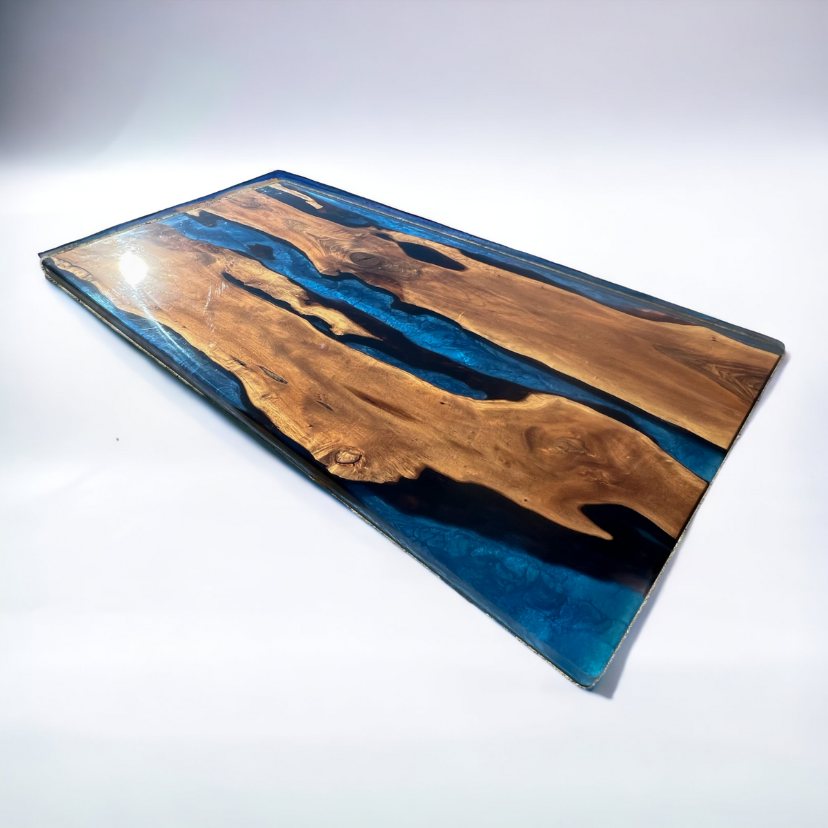 Dark Blue Resin River Epoxy Table - The Industrial Furniture