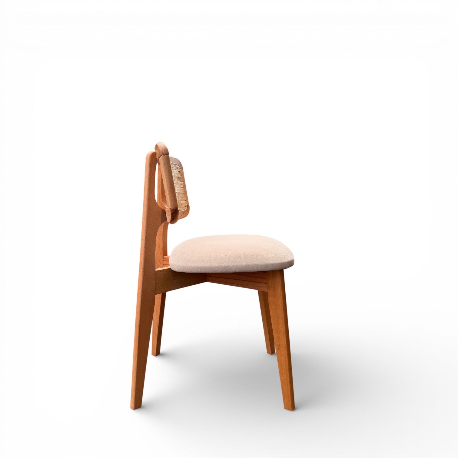 Natural Wood Rattan Dining Chair with Upholstered Seat