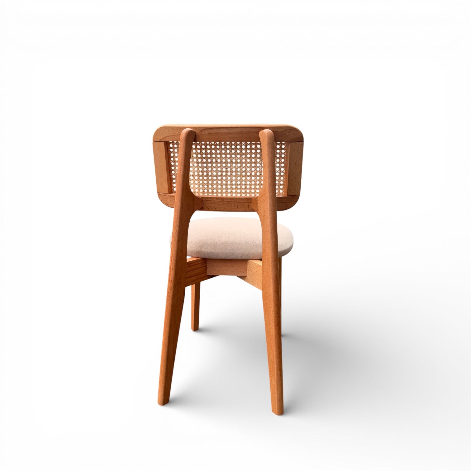 Natural Wood Rattan Dining Chair with Upholstered Seat